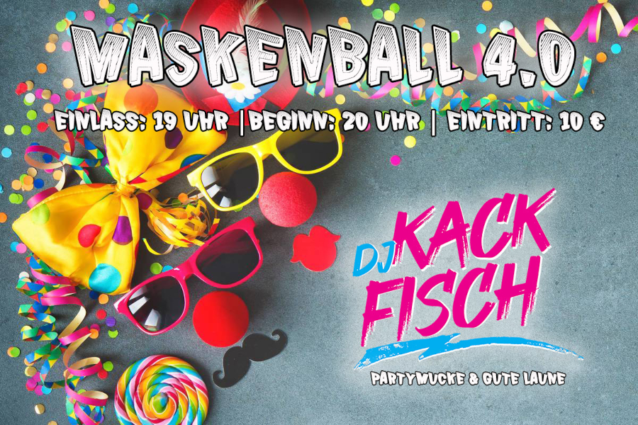 Farbkräftiges Motiv mit Masken und Fasnets‑Elementen